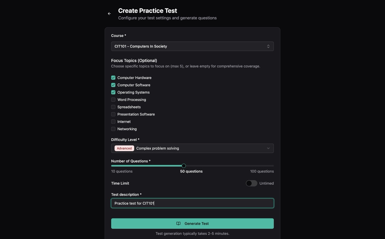 Practice Test Generation